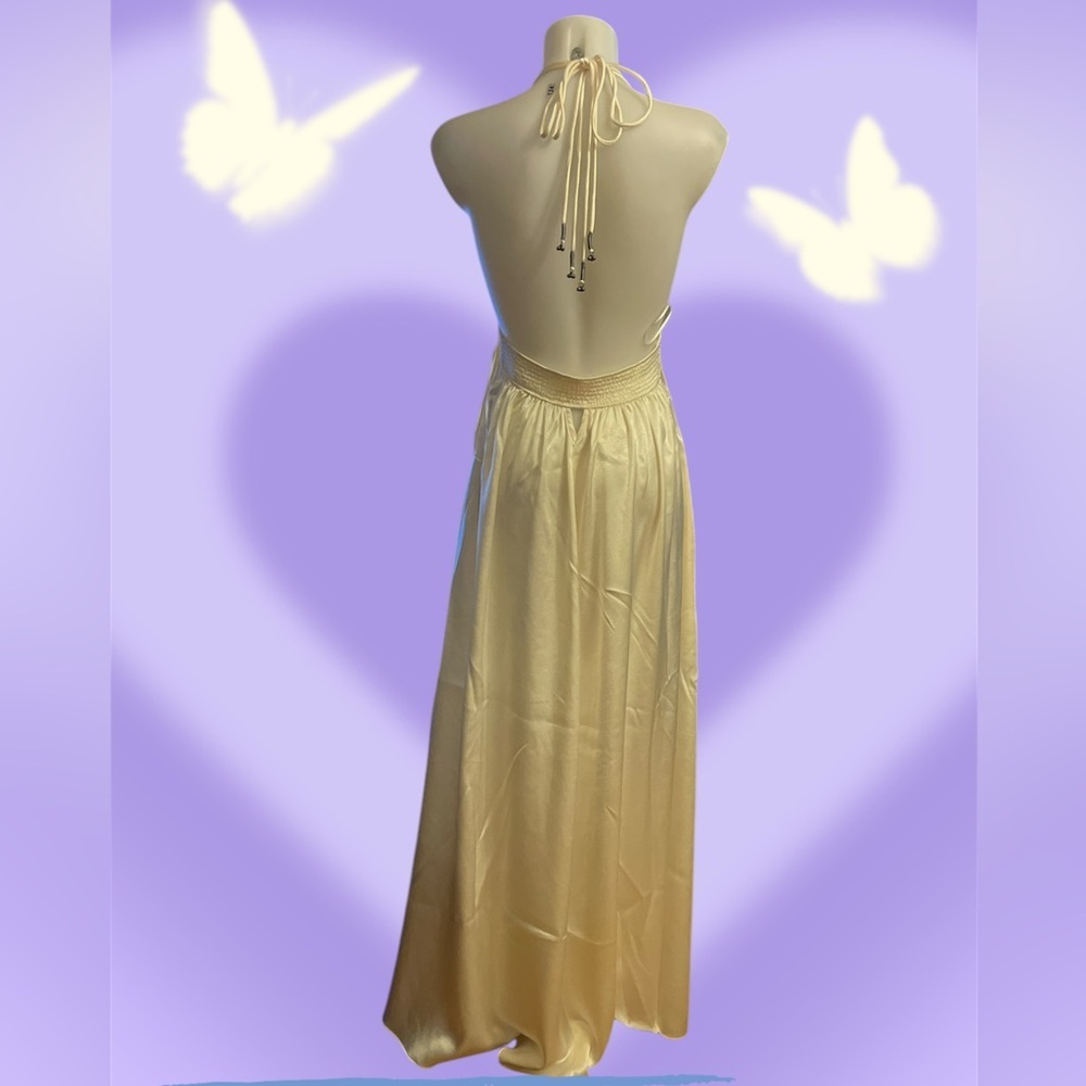 Free People Look Into The Sun Satin Cutouts Halter Gown Maxi Dress NWOT RARE - Picture 5 of 12